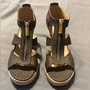 Michael Kors Brown Damita Espadrille Wedge Sandals